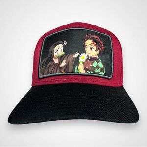 Demon Slayer Anime Tanjiro Nezuko Patch Snapback Cap Hat Black Red Halloween
